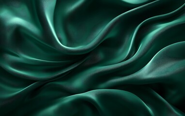 Obraz premium Luxurious emerald green silk fabric with elegant folds and drapes.