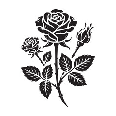 Vintage rose silhouette with leaves.