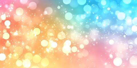 Obraz premium Abstract pastel rainbow bokeh background with glowing lights and sparkles.