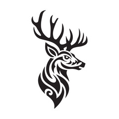Naklejka premium Black silhouette of Dear head with big antlers. Vector illustration.