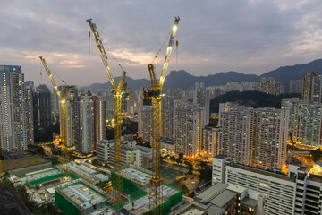 Construction site and Dense residential area in Ping Shan ,New Clear water Bay Road,Hong Kong 