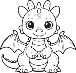 A cute baby dragon line art vector , a cute baby dragon silhouette vector illustration design