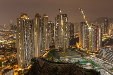 Construction site and Dense residential area in Ping Shan ,New Clear water Bay Road,Hong Kong 