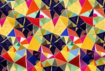 Fototapeta premium Fabric background with abstract mosaic and geometric shapes.
