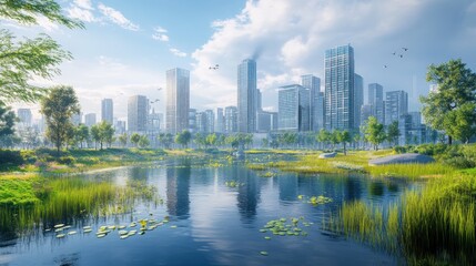 A smart city planner using AR tools to create eco-friendly urban designs, holographic visuals, 