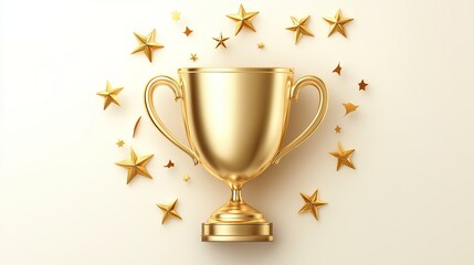 Top view of a victory trophy decorated with golden stars Represents success and achievement