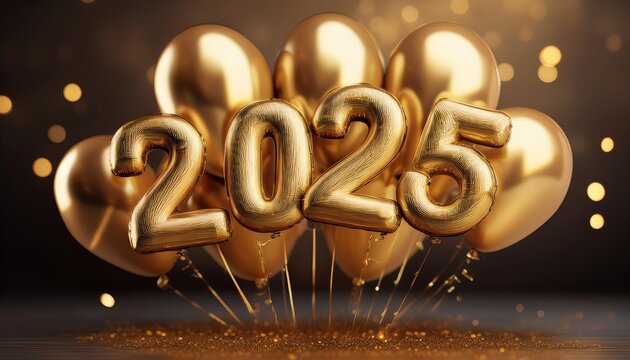 A festive arrangement of golden balloons featuring the year "2025," perfect for celebrating New Year's or special occasions with a glamorous touch.