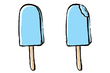 筆タッチのソーダ味の棒付きアイスのイラスト