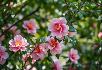 Obraz premium Photo Camellias in a shaded grove.