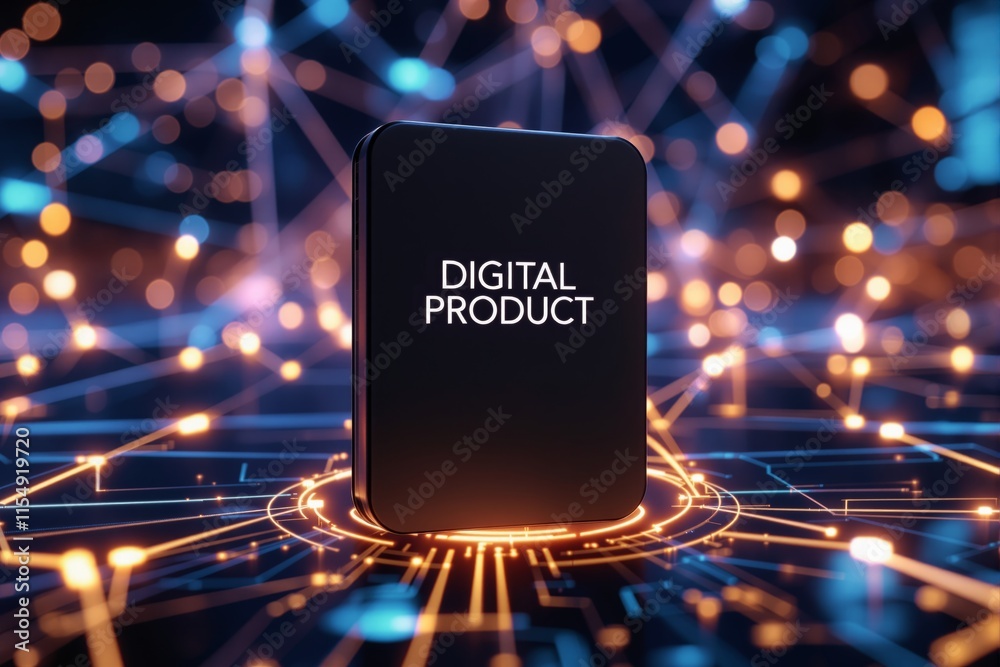 Poster digital product concept on futuristic network background.