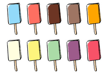 筆タッチの棒付きアイスのイラストセット