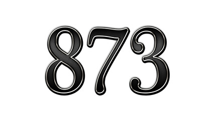 black metal 3d design of number 873 on white background.
