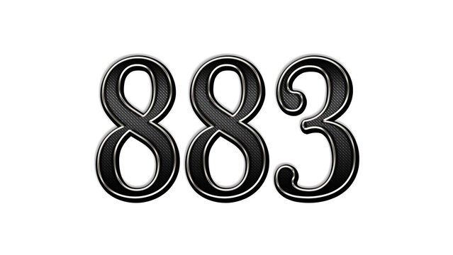 black metal 3d design of number 883 on white background.
