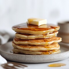 A stack of pancakes with butter on top