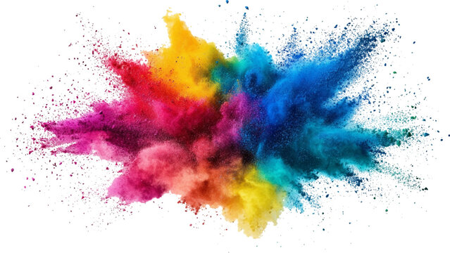 colorful rainbow holi paint color powder explosion isolated white wide panorama.Colorful mixed rainbow powder explosion isolated on white background. Colorful ink powder splashes on white background. 