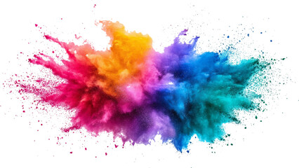 colorful mixed rainbow powder explosion isolated on white background. Rainbow paint splash multicolor powder explosion on white background. 