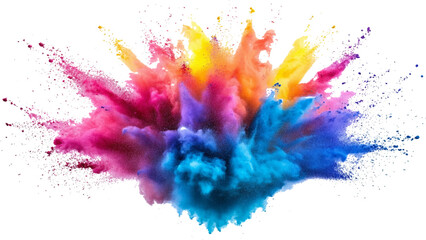 colorful mixed rainbow powder explosion isolated on white background. Rainbow paint splash multicolor powder explosion on white background. 