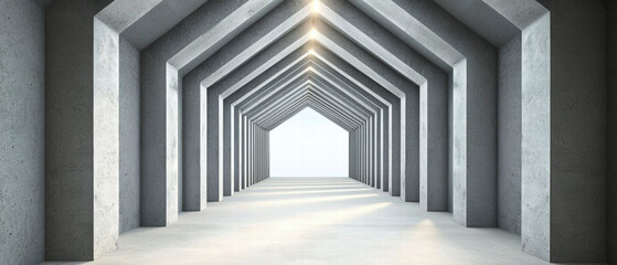 Fototapeta premium Concrete construction. Modern, minimalistic corridor with concrete arches and soft lighting.