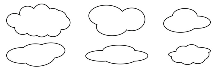 Set of clouds in a linear style. Cloud in line or outline collection.