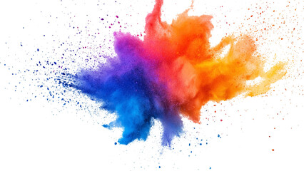 Colorful holi powder on white background. Colorful vibrant rainbow holi paint color powder explosion with bright colors isolated white background. colorful mixed rainbow powder explosion,
