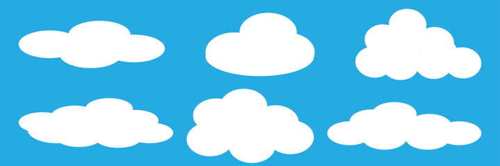 Set of cartoon cloud in a flat design. White cloud collection