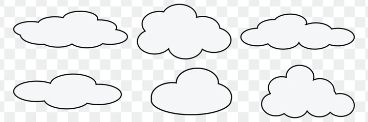 Set of clouds in a linear style. Cloud in line or outline collection.