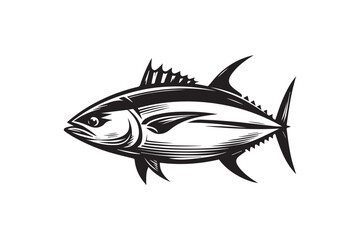 simple black an white tuna fish vector silhouette isolated on a white background