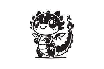 simple black an white baby dragon vector silhouette isolated on a white background