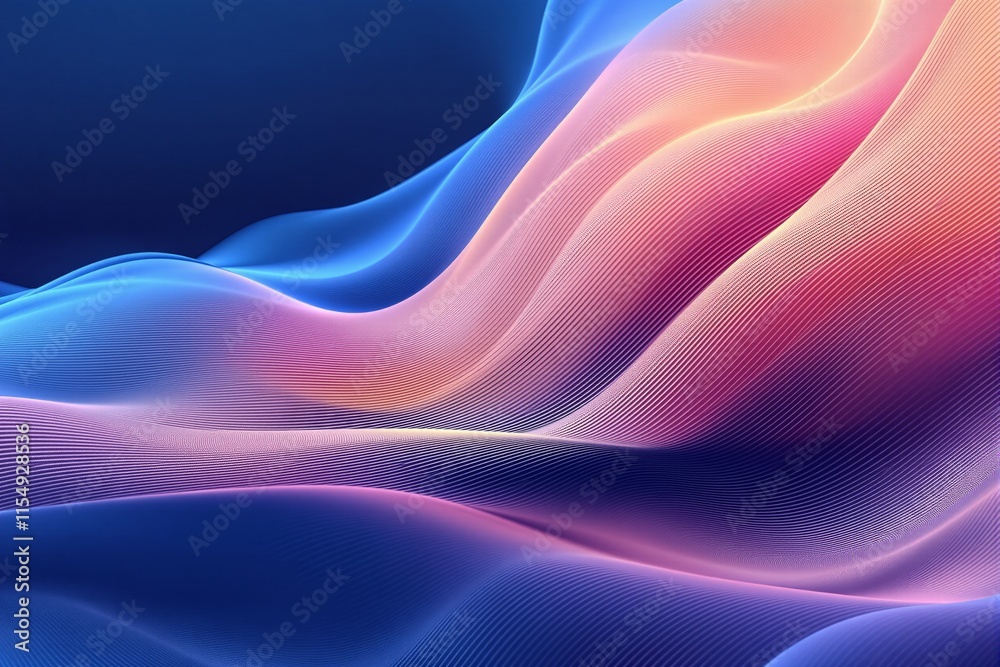 Poster Abstract colorful waves with gradient hues on a blue background.