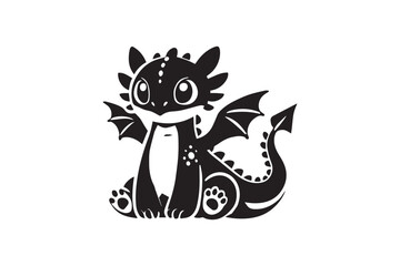 simple black an white baby dragon vector silhouette isolated on a white background