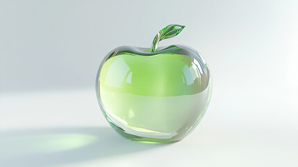 transparent shiny glass apple with green hue, reflecting light beautifully. This decorative piece adds touch of elegance to any space
