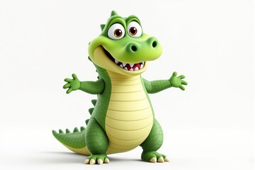 Fototapeta premium Cheerful cartoon crocodile with outstretched arms on white background.