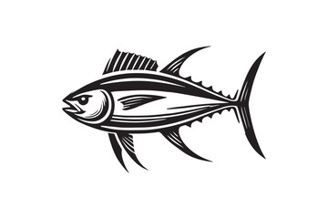 simple black an white tuna fish vector silhouette isolated on a white background