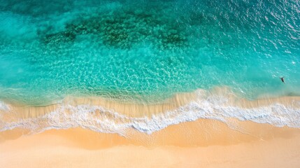 aerial ocean drone shot, person swimming in crystal waters, turquoise sea patterns, coral reef exploration, tropical water texture, overhead beach photography, aqua ripple effects