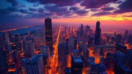 Fototapeta premium Chicago Skyline at Sunset
