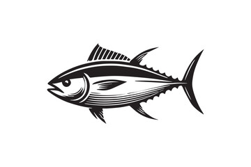 simple black an white tuna fish vector silhouette isolated on a white background