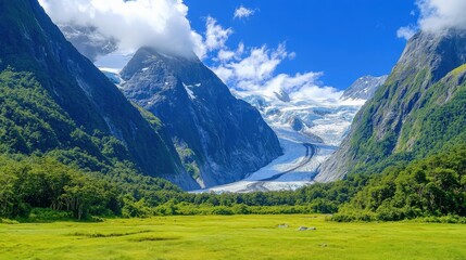 Fototapeta premium A mountain range with a large glacier in the middle