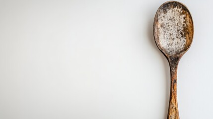 Rustic wooden spoon on white background.