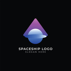 spaceship planet galaxy logo design vector template