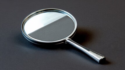 Close-up of a silver hand mirror on dark background.