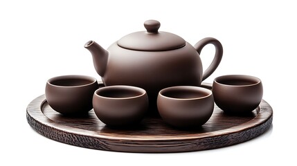 Brown tea leaves and tea cup on wood with white background