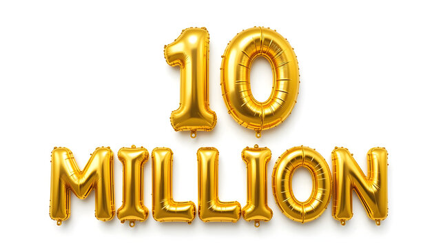 10 million balloon style gold text white background 