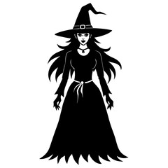 Halloween witch silhouette vector art illustration