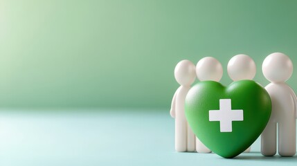 Green heart with white cross, symbol of health, care and wellbeing for medical healthcare projects