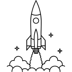 Rocket Launch Line Art Vector Illustration