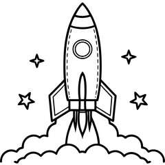 Fototapeta premium Rocket Launch Line Art Vector Illustration