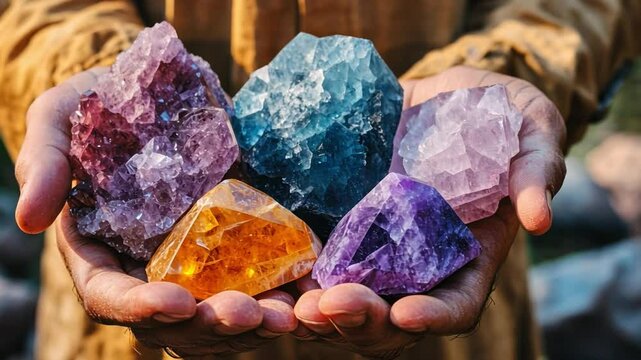 Man embracing crystal energy and balance in holistic wellness routines