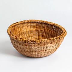 Fototapeta premium round rattan basket with woven design, showcasing natural finish and sturdy construction, perfect for storage or decorative use