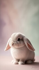 Healthy Lovely bunny easter fluffy white rabbit, cute baby rabbit against soft pastel background. Copy space for text. Symbol of easter festival animal