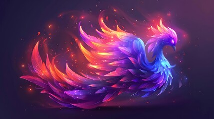 Obraz premium Fiery phoenix bird with vibrant plumage, glowing embers, and magical aura.